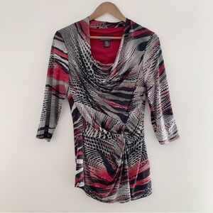 Frank Lyman Cowl Neck Faux Wrap Top 4 Red Black